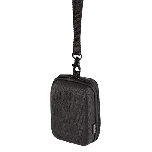 Hama Kameratasche „Ambato“ (kleine Fototasche für Kompaktkamera 6,5 x 4,5 x 11 cm, Hardcase für Wandern, Fahrrad, Trekking, Hartschale mit Gürtelschlaufe, zum Umhängen, Karabiner für Rucksack) schwarz von Hama