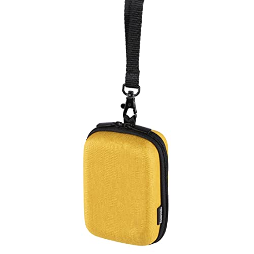 Hama Kameratasche „Ambato“ (kleine Fototasche für Kompaktkamera 6,5 x 4,5 x 11 cm, Hardcase für Wandern, Fahrrad, Trekking, Hartschale mit Gürtelschlaufe, zum Umhängen, Karabiner für Rucksack) gelb von Hama