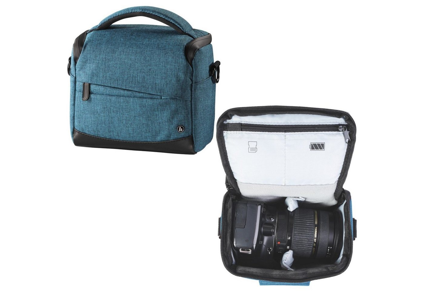 Hama Kameratasche Kamera-Tasche Trinidad 110 Foto-Tasche Universal Blau, Case Schultergurt Tragegriff Zubehör-Fächer Digitalkamera Systemkamera von Hama