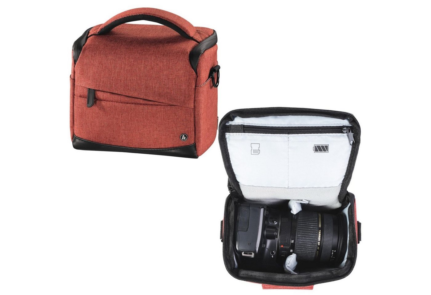 Hama Kameratasche Kamera-Tasche Trinidad 110 Foto-Tasche Universal Rot, Case Schultergurt Tragegriff Zubehör-Fächer Digitalkamera Systemkamera von Hama