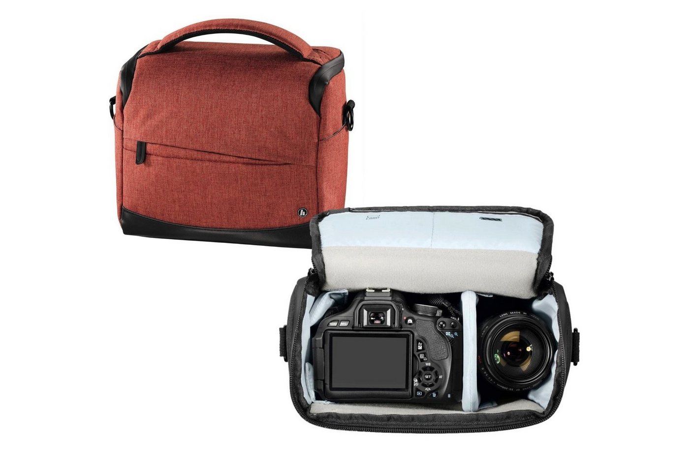 Hama Kameratasche Kamera-Tasche Trinidad 130 Foto-Tasche Universal Rot, Case Schultergurt Tragegriff Zubehör-Fächer Digitalkamera Systemkamera von Hama