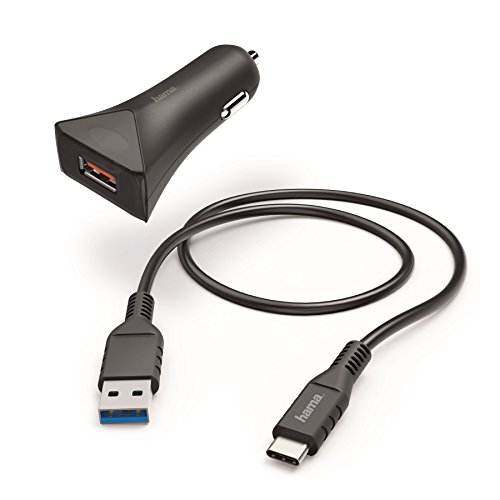 Hama Kfz-Ladeset, USB Type-C, 3 A, Ladegerät QC 3.0 + USB-C-Kabel, 1,5m, Schwarz von Hama