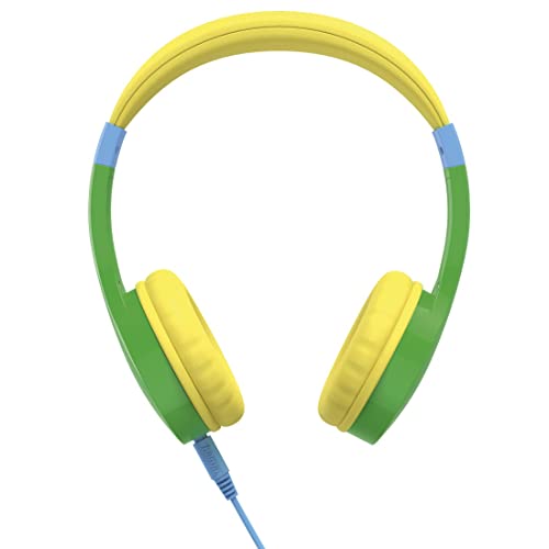 Hama Kinderkopfhörer mit Kabel (Kopfhörer Kinder mit Lautstärkebegrenzung auf 85 dB, ab 4 Jahre, On-Ear-Kopfhörer mit Klinkenstecker für Tablet, Toniebox, Flexibles, verstellbares Kopfband) grün/bunt von Hama