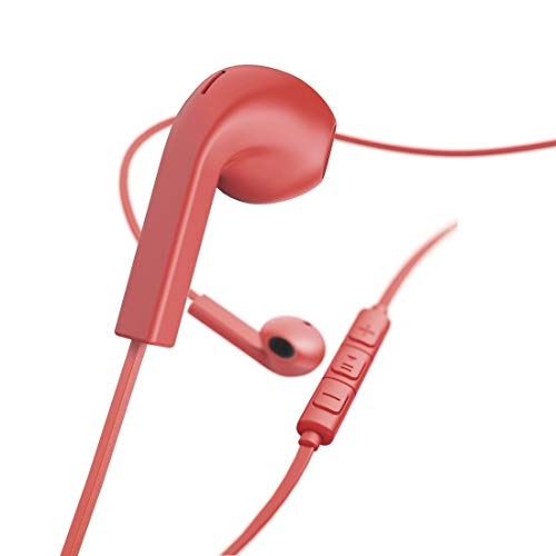 Hama Kopfhörer Advance (In-Ear-Kopfhörer, Mikrofon mit 50 Hz - 10000 Hz (2200 Ω), Bandbreite des Kopfhörers 20 Hz - 2000 Hz (32 Ω), Klinkenstecker 3,52 mm flach 1,2 m lang rot von Hama