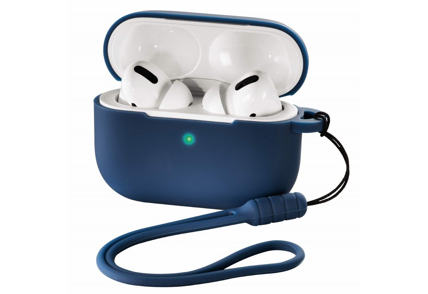 Hama Kopfhörer-Schutzhülle Etui Silikon Skin Case Schutz-Hülle Blau, Trageband zur Sicherung Cover für Ladecase Apple AirPods Pro Kopfhörer von Hama