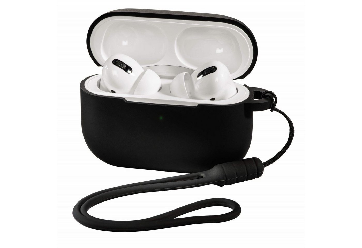 Hama Kopfhörer-Schutzhülle Etui Silikon Skin Case Schutz-Hülle Schwarz, Trageband zur Sicherung Cover für Ladecase Apple AirPods Pro Kopfhörer von Hama