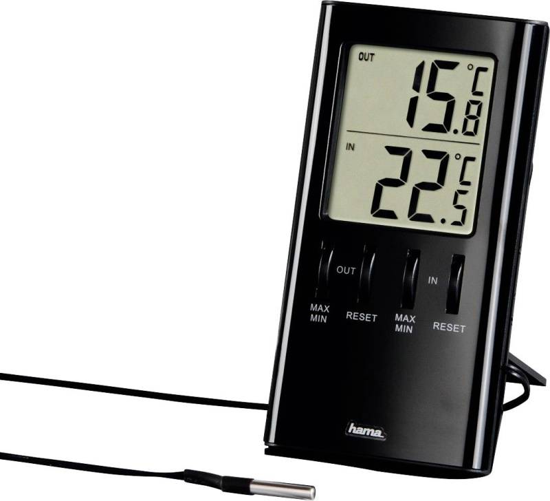 Hama LCD-Thermometer "T-350", Schwarz Mit Außenfühler Wetterstation von Hama