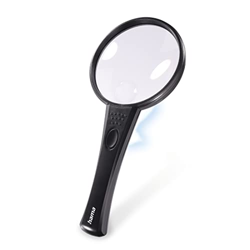 Hama LED Leselupe Basic 90 LED (1 Einheit, 4-fache Vergrößerung, 90 mm Durchmesser, 94 mm x 202 mm x 16 mm) schwarz/transparent von Hama
