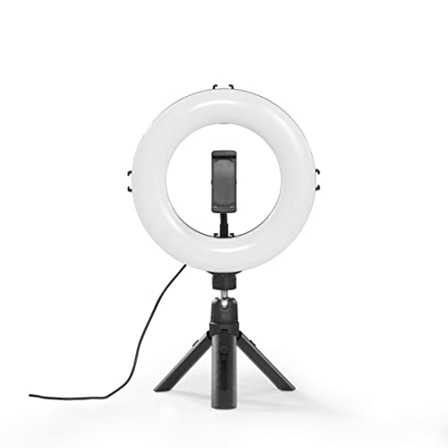 Hama LED Ringlicht mit Stativ Handy (8“ Ringleuchte, 21 cm Durchmesser, Tisch Stativ für die Kamera, Dimmbares LED Tischringlicht für Selfie, Videokonferenz, YouTube, TikTok, Fotografie) schwarz von Hama