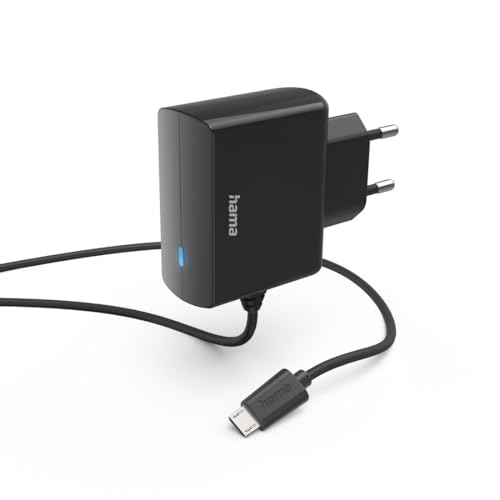 Hama Ladegerät Micro USB, 6W (USB Ladegerät, für Handy, Smartphone, Ladekabel Micro-USB Ladegerät, Ladeadapter, Ladestecker, Netzteil, integriertes Ladekabel, klein, Kabel 1m) schwarz von Hama