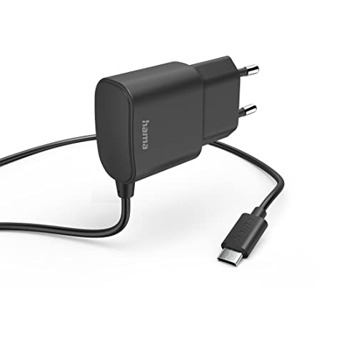 Hama Ladegerät USB C, 12W (USB Ladegerät, für Handy, Smartphone, Tablet, Ladekabel Typ C Ladegerät, Ladeadapter, Ladestecker, Netzteil, integriertes Ladekabel, klein, Kabel 1m) schwarz von Hama