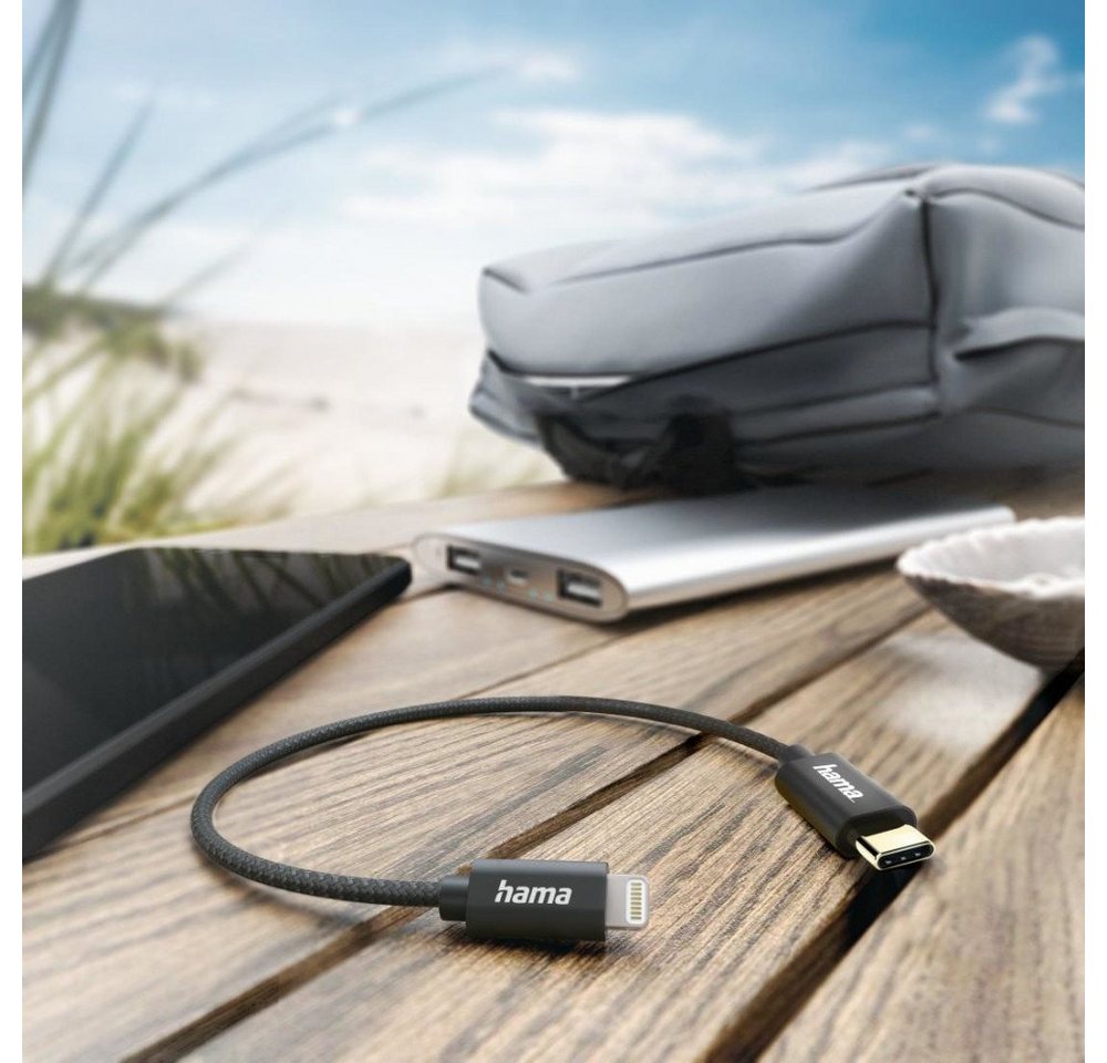 Hama Ladekabel, USB-C - Lightning, 0,2 m, Nylon, Schwarz (00201601) USB-Kabel von Hama