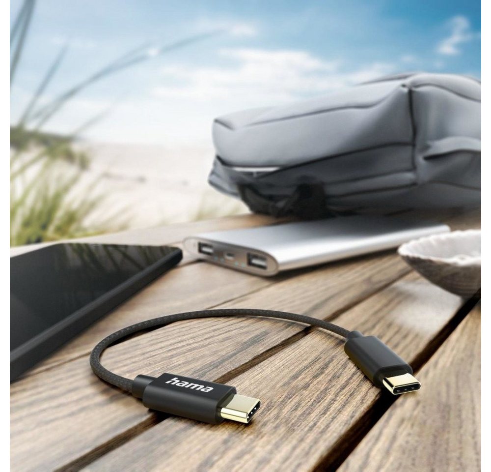 Hama Ladekabel, USB-C - USB-C, 0,2 m, Nylon, Schwarz (00201604) USB-Kabel von Hama