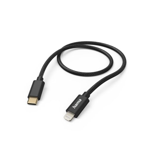 Hama Ladekabel „Fabric“ USB C auf Lightning, Nylon, 1,5m (iPhone Ladekabel, Lightning Kabel, iPhone 14 13 12 11 Pro Max Plus mini SE XS Max XR X 8 7, iPad Pro Air mini, MFI zertifiziert) schwarz von Hama