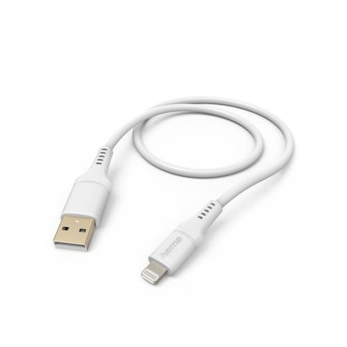 Hama Ladekabel „Flexible“ USB A auf Lightning, Silikon, 1,5m (iPhone Ladekabel, Lightning Kabel, iPhone 14 13 12 11 Pro Max Plus mini SE XS Max XR X 8 7, iPad Pro Air mini, MFI zertifiziert) weiß von Hama