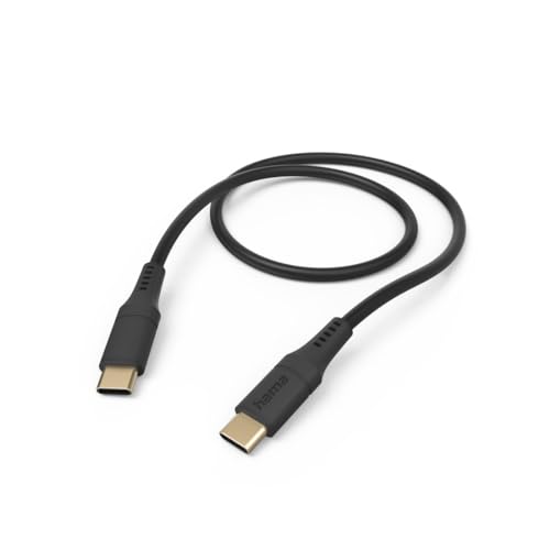 Hama Ladekabel „Flexible“ USB C auf USB C, Silikon, 1,5m (Schnellladung, Handy Ladekabel, Datenkabel, USB Kabel, Handykabel, USB Typ C, Knickschutz, flexibel, vergoldet, maximal kompatibel) schwarz von Hama
