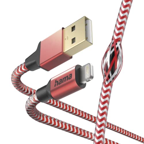 Hama Ladekabel „Reflective“ USB A auf Lightning, Nylon, 1,5m (iPhone Ladekabel, Lightning Kabel, iPhone 14 13 12 11 Pro Max Plus mini SE XS Max XR X 8 7, iPad Pro Air mini, MFI zertifiziert) rot von Hama