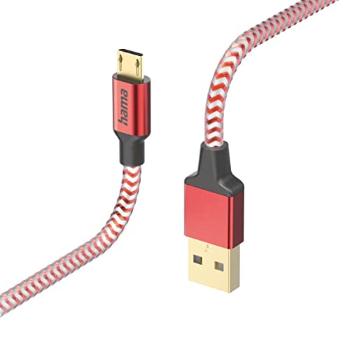 Hama Ladekabel „Reflective“ USB A auf Micro USB, Nylon, 1,5m (Schnellladung, Handy Ladekabel, Datenkabel, USB Kabel, Handykabel, USB Typ A, Knickschutz, flexibel, vergoldet, maximal kompatibel) rot von Hama