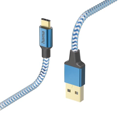 Hama Ladekabel „Reflective“ USB A auf USB C, Nylon, 1,5m (Schnellladung, Handy Ladekabel, Datenkabel, USB Kabel, Handykabel, USB Typ A Typ C, Knickschutz, flexibel, vergoldet, maximal kompatibel) blau von Hama