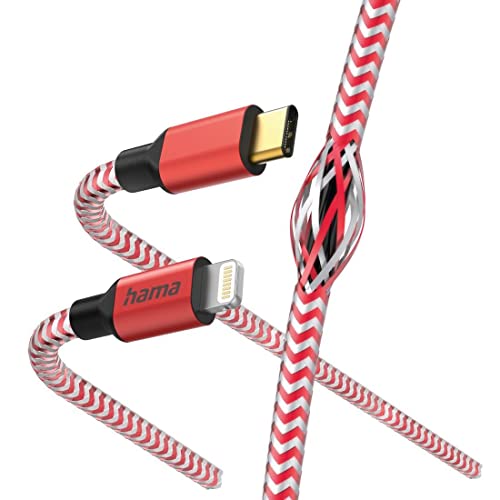 Hama Ladekabel „Reflective“ USB C auf Lightning, Nylon, 1,5m (iPhone Ladekabel, Lightning Kabel, iPhone 14 13 12 11 Pro Max Plus mini SE XS Max XR X 8 7, iPad Pro Air mini, MFI zertifiziert) rot von Hama