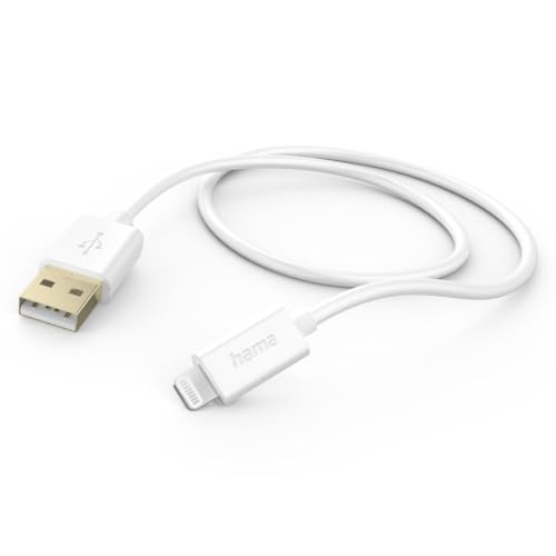 Hama Ladekabel USB A auf Lightning (iPhone Ladekabel, Lightning Kabel, iPhone 14 13 12 11 Pro Max Plus mini SE XS Max XR X 8 7, iPad Pro Air mini, iPod, MFI zertifiziert, vergoldet, 1,5m) weiß von Hama