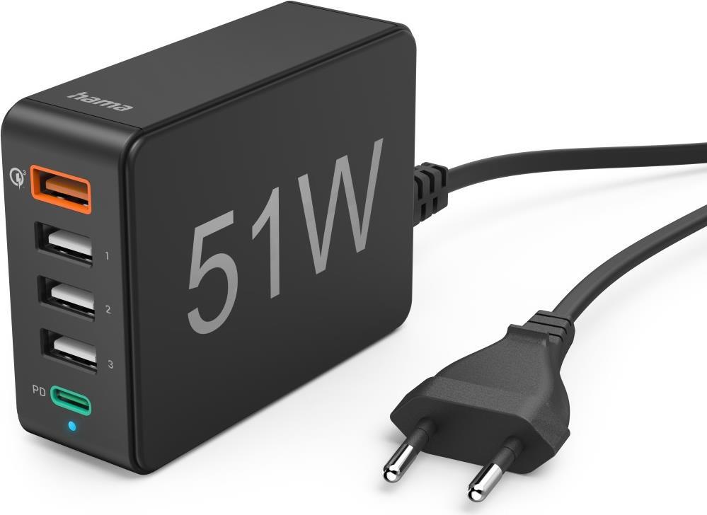 Hama Ladestation, 51 Watt, 5-fach (1xQC3.0, 3xUSB-A, 1xUSB-C PD), Schwarz (00201630) von Hama