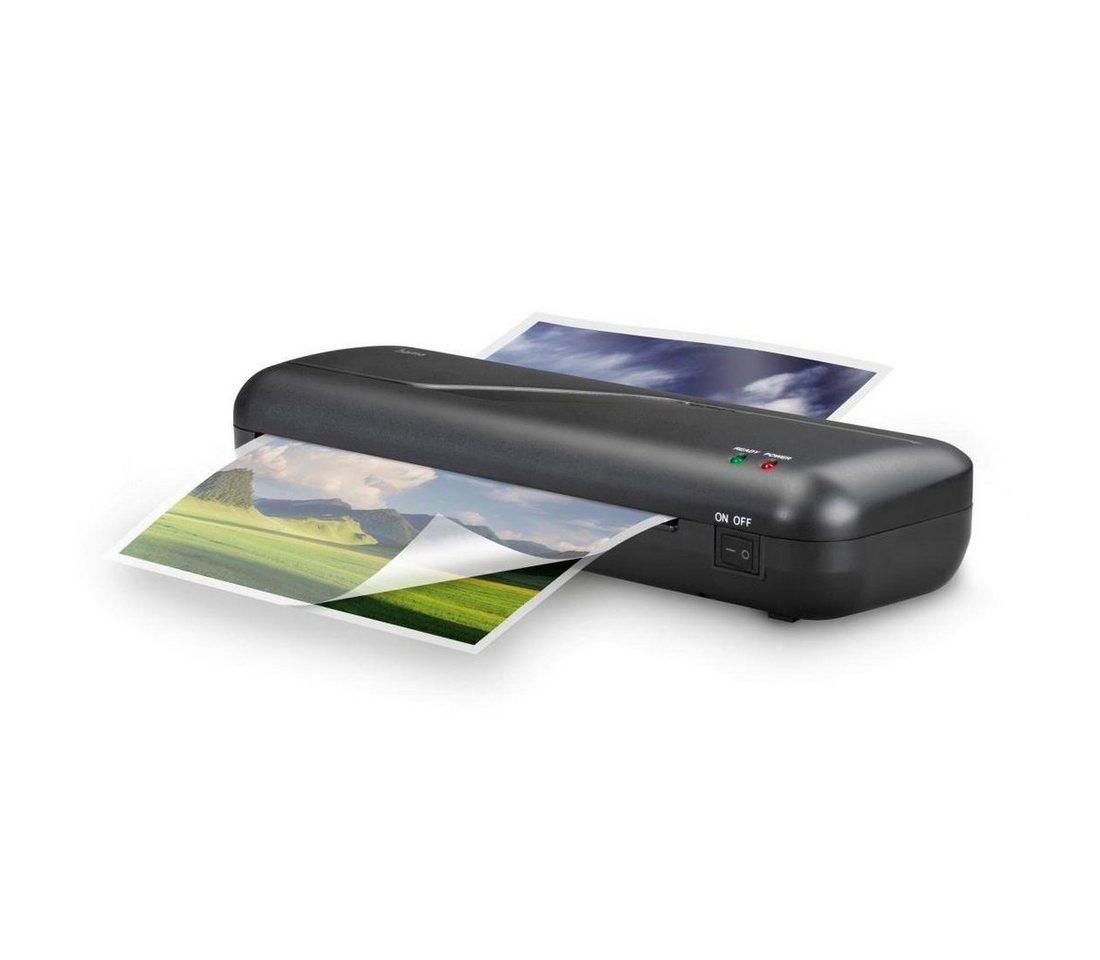 Hama Laminiergerät Laminator 4in1-Set für DIN A4, 2 Rollen, Tischgerät, schwarz, Mit Laminierfolien, Schneidlineal, Eckenrunder und Entriegelungstaste von Hama