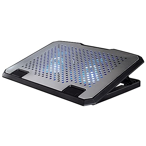 Hama Laptop Kühler für Laptops bis 15,6“ (extraleiser Notebook Kühler, 2 Lüfter, Kühlpad und Laptop Ständer in einem, Cooling Pad mit blauen LEDs, 37 x 27 x 3 cm) schwarz/silber von Hama