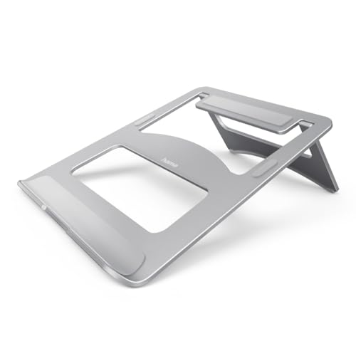 Hama Laptop-Ständer Notebook-Ständer aus Aluminium (Laptophalter für Geräte bis max. 40 cm (15,6 Zoll), Erhöhung 7 cm, rutschfest, klappbar, optimale Laptop-Belüftung, Notebook Stand) silber von Hama