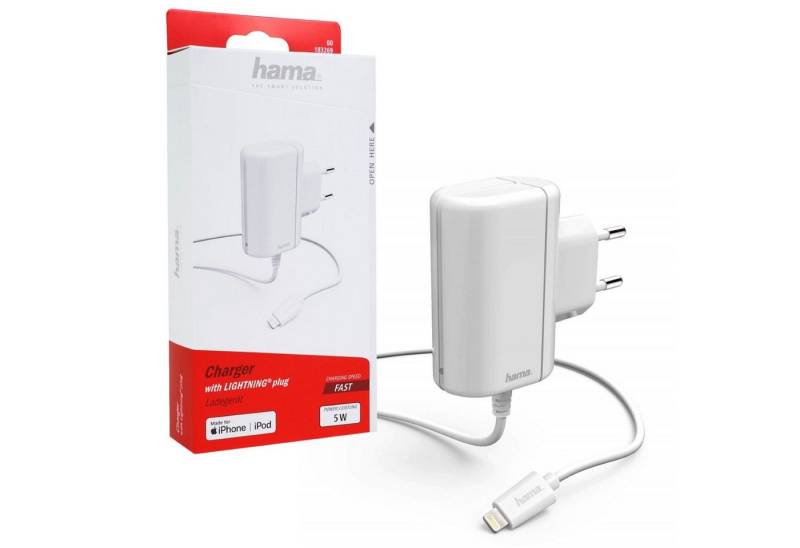 Hama Lightning Schnell Ladegerät 5W 1A 5V Weiß Smartphone-Ladegerät (Ladekabel Netzteil passend für Apple iPhone iPod etc) von Hama