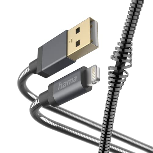 Hama Metall Ladekabel und Datenübertragungskabel (Lightning-Kabel iPhone -USB-A 2.0, männlich/männlich, MFI-zertifiziert, Schnellladung, Metallmantel, lange Lebensdauer, Verdrehschutz, 1,5 m) von Hama