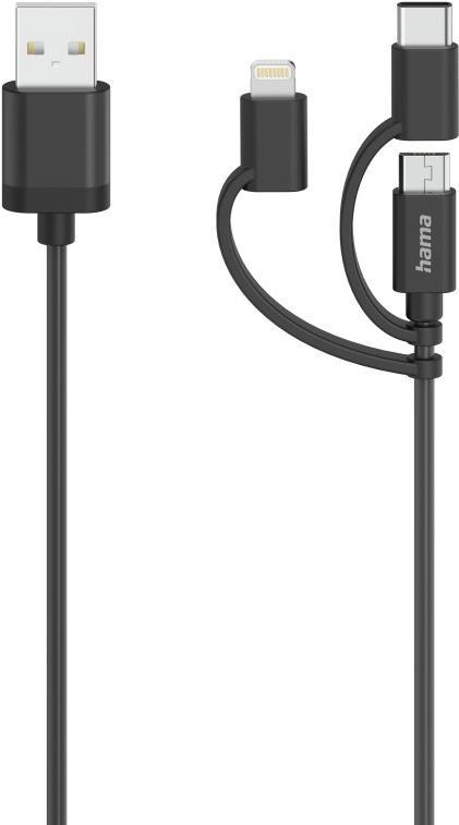 Hama Micro-USB-Kabel, 3in1, inkl. Adapter auf USB-C & Lightning, USB 2.0, 0,75 m (00200617) von Hama