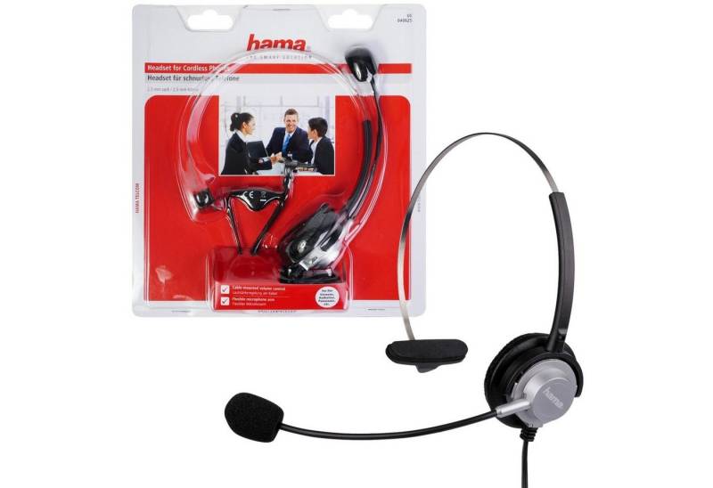 Hama Mono Headset Kopfhörer 2,5mm Klinke Kopfbügel Smartphone-Headset (Universal, Mikrofon, Stummschaltung, etc, Kein, Universal Klinken-Stecker passend für Gigaset DECT Telefon Festnetz) von Hama