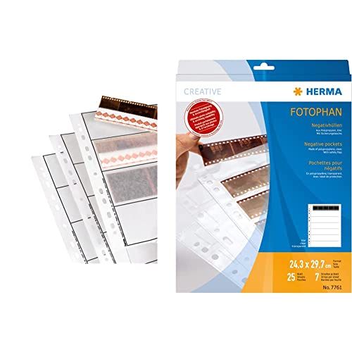 Hama Negativarchivierungshüllen (Pergamin) für je 4 Kleinbild-Streifen à 3 Bilder (25 St.) & Herma 7761 Fotophan Negativhüllen DIN A4 transparent (7 x 5 Streifen, 25 Hüllen, Folie) von Hama