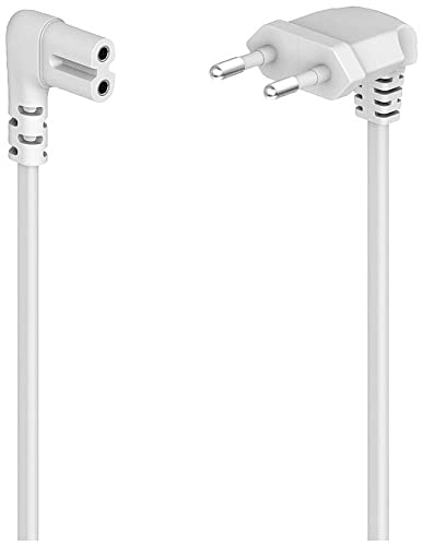 Hama Netzkabel, abgewinkelt, 2 polig, Eurostecker, 1,5m (Doppelnut/C7, Stromkabel, Netzkabel Eurostecker, Gerätekabel, für Drucker, Netzteile, Fernseher, Radio, Kassettenrekorder etc.) weiß von Hama