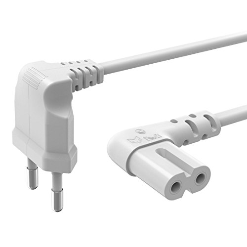 Hama Netzkabel mit flachem Eurostecker (Netzwerkkabel mit Kupplung und 2 poligem Stecker, beidseitig gewinkelt, Netzstecker mit Stromkabel für Laptop, Konsolen, Radios etc., 2,5 A, 230 V, 1,5 m) weiß von Hama