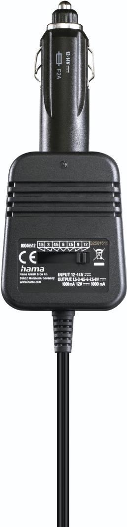 Hama Netzteil für Kfz, einstellbar, 1000mA, 12W, max. 12V, stabilis., 8 Adapter (00223401) von Hama