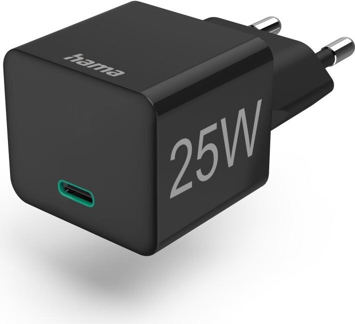 Hama - Netzteil - mini-charger, Qualcomm - 25 Watt - 3 A - PD, QC 2.0, QC 3.0 (24 pin USB-C) - Schwarz (00086425) von Hama