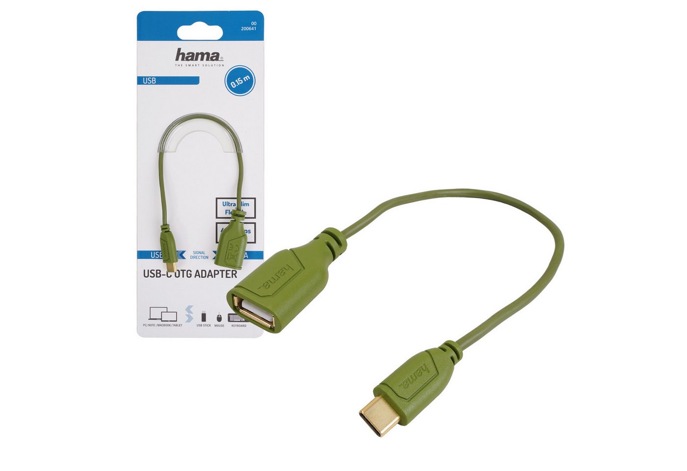 Hama OTG Adapter-Kabel USB-C auf USB-A Grün USB-Kabel, USB-C, USB-A (15 cm), USB Typ C Konverter für Smartphone Handy Tablet PC Notebook Laptop von Hama