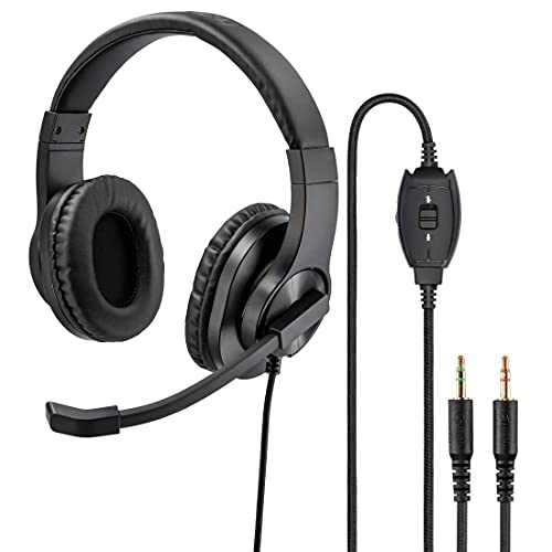 Hama PC Headset, Over Ear Kopfhörer mit Mikrofon (Headset mit Lautstärkenregler und verstellbarem Mikrofonarm, für Videokonferenzen, Homeoffice, Callcenter, eLearning, 2 Klinkenstecker 3,5mm) schwarz von Hama