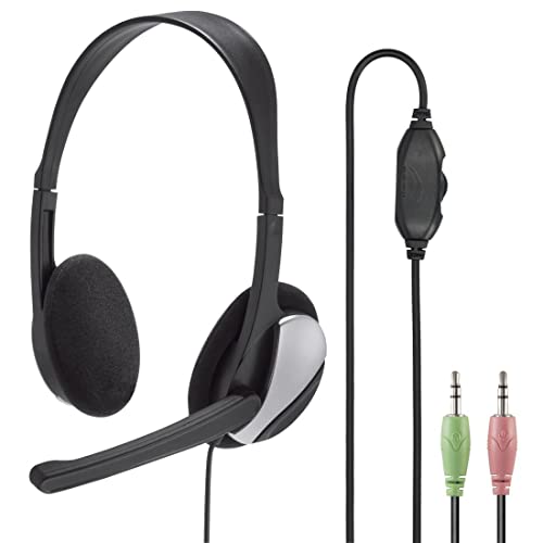 Hama PC Headset "HS-P100" mit Mikrofon (ultra leicht, On-Ear, Stereo, Lautstärkeregler am Kabel, 2 m Kabellänge, 3,5 mm Klinke) schwarz von Hama