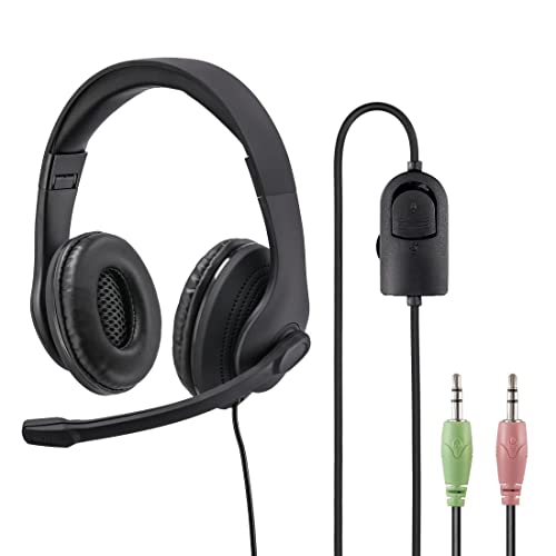 Hama PC Headset Stereo (Office Headset mit Mikrofon, 2x 3,5 mm Klinkenanschluss, Headphones ultraleicht, PC Kopfhörer mit gepolsterten Ohrmuscheln und Kopfbügel, flexibler Mikrofonarm) schwarz von Hama