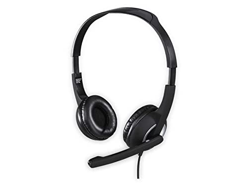 Hama PC Headset mit Mikrofon (Ultra leichte Kopfhörer, On-Ear Ohrhörer, gepolsterte Ohrmuscheln, Stereo, Computer-Kopfhörer mit Lautstärkeregler am Kabel, 2 m Kabellänge, 3,5 mm Klinke) schwarz von Hama