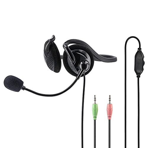 Hama PC Headset mit Nackenband (Office Headset mit Mikrofon, 2x 3,5 mm Klinkenanschluss, Headphones mit Nackenbügel, PC Kopfhörer mit gepolsterten Ohrmuscheln, flexiblem Mikrofonarm) schwarz von Hama