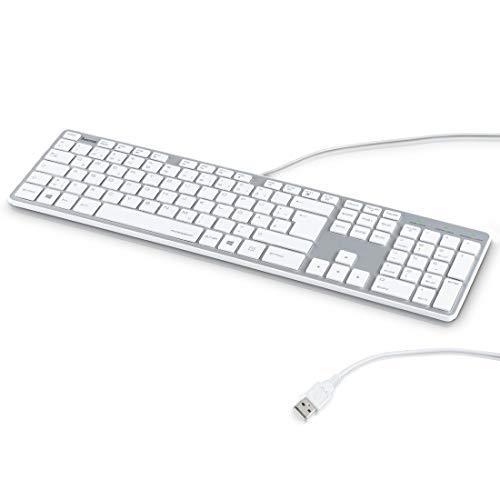 Hama PC Tastatur, kabelgebunden (USB Tastatur, geräuscharm, Ultra Slim Design, Business Tastatur, Computer Tastatur mit Kabel, Deutsches-Layout QWERTZ) Wired Keyboard, weiß silber von Hama