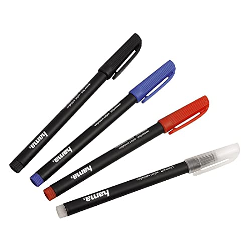 Hama Permanent-Marker, wasserfest (permanente CD-/ DVD Marker, 4er-Set, 3 feine Stifte zur dauerhaften Beschriftung inkl. Löschstift, 1 mm) bunt, Blau/Rot/Schwarz von Hama