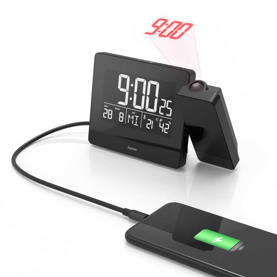 Hama Plus Charge - Digitaler Wecker - Rechteck - Schwarz - Kunststoff - -9 - 50 °C - °C (00186332) von Hama