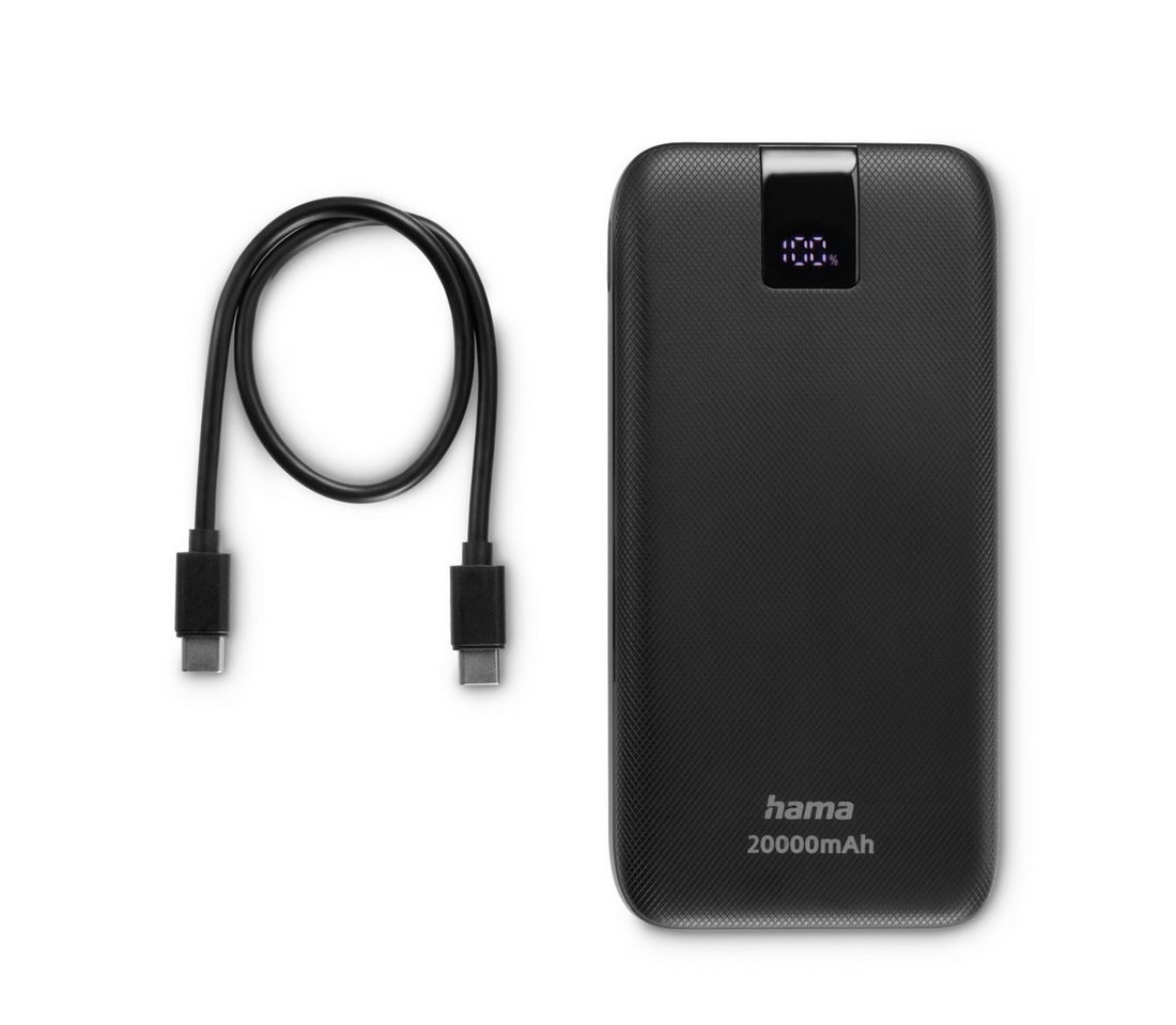Hama Power Pack 20000 mAh, Schnellladen, 2x USB-C 1x USB-A, mit Ladekabel Powerbank 20000 mAh, Schnellladefunktion mit Power Delivery, Qualcomm® Quick Carge™ 3.0 von Hama
