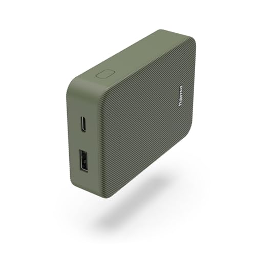 Hama Powerbank Colour 10 10000mAh (externer Akku mit 1x USB C + 1x USB A, Power Pack Zertifiziert, LED Anzeige, Akku Pack Handy Zubehör, Tablet, Bluetooth Box etc., tragbares Ladegerät klein) grün von Hama