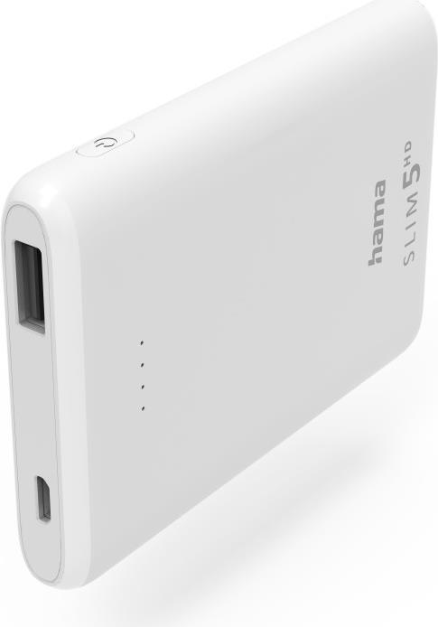 Hama Power Pack SLIM 5HD 5000mAh, Ausgang: USB-A, Weiß (00201667) von Hama